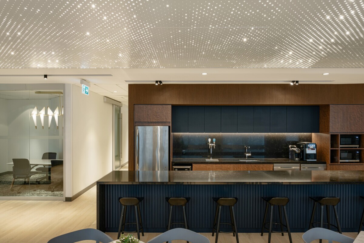 Cresa interior highlighting the modern aesthetic of Agilis backlit ceiling panels.