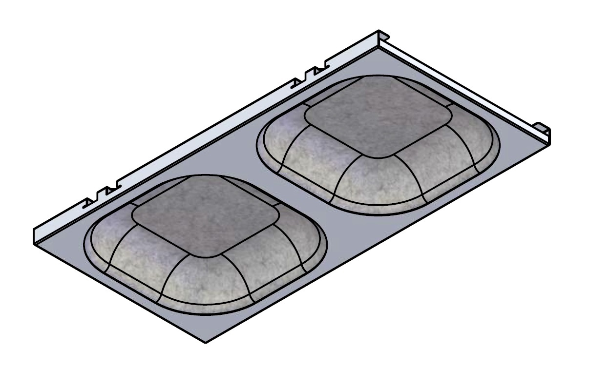 Concave Duo acoustic ceiling tile technical drawing illustrating two modules.