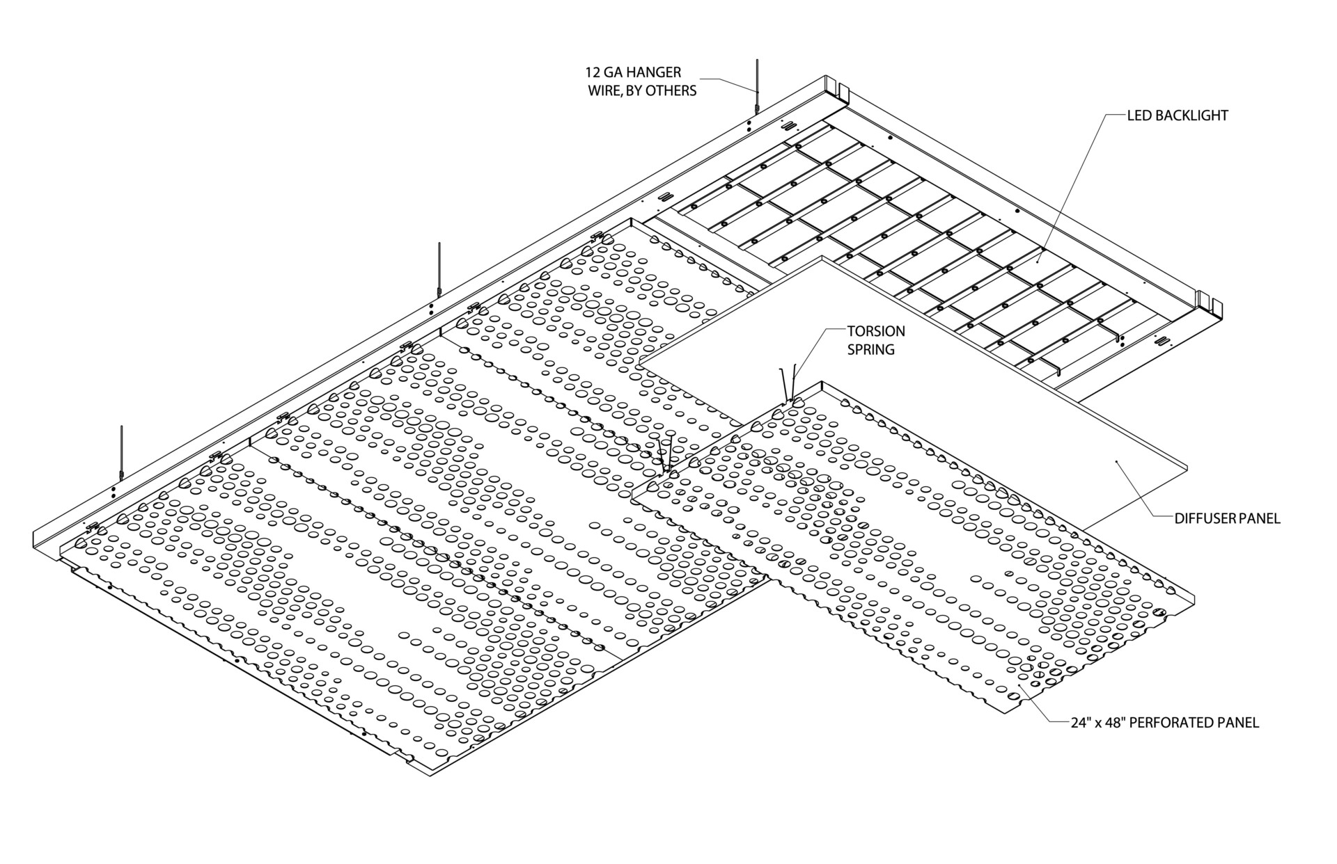 Technical drawing showing the assembly and dimensions of an Agilis backlit panel