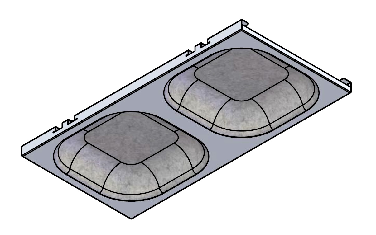 Concave Duo acoustic ceiling tile technical drawing illustrating two modules.