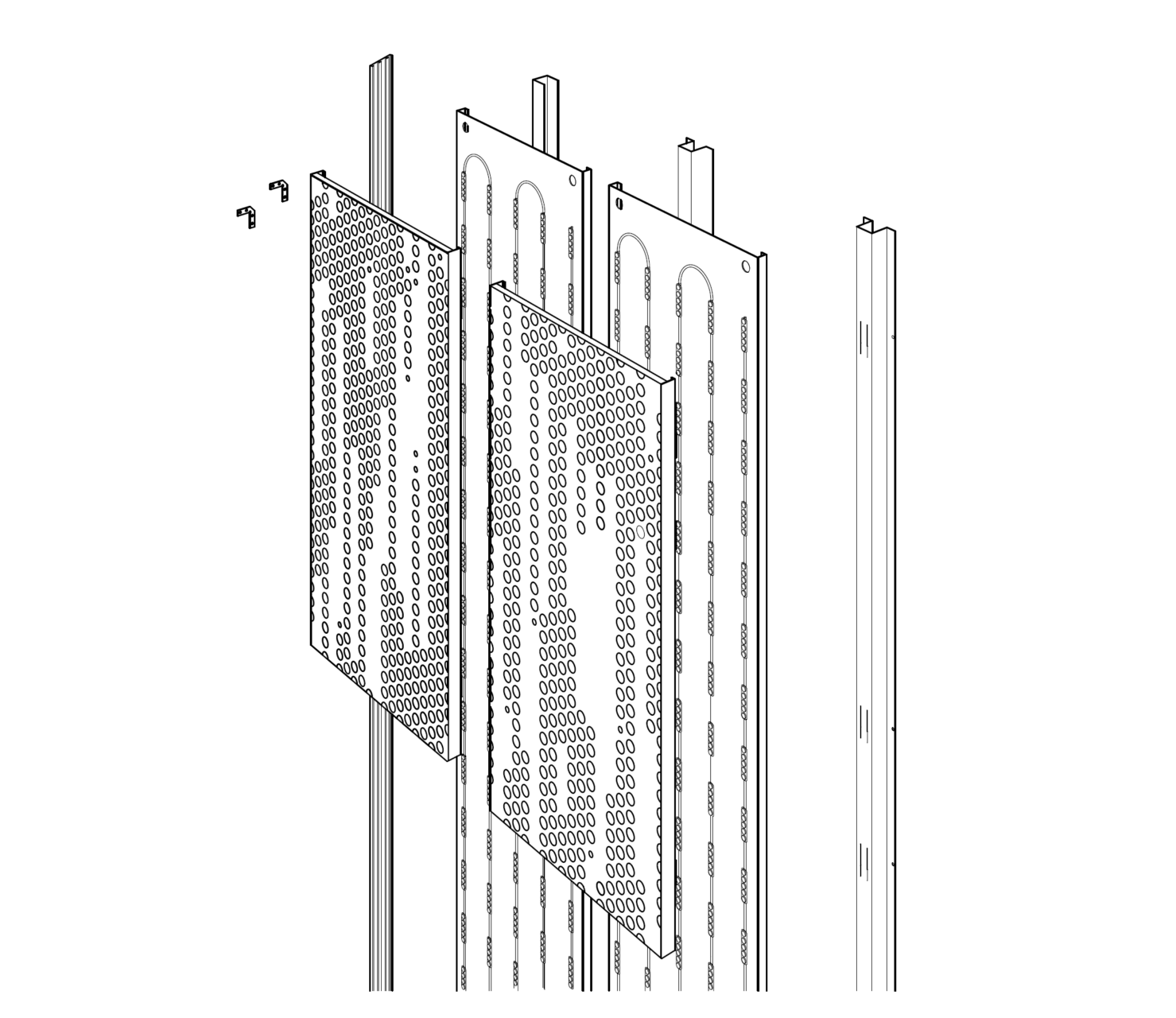 Technical drawing of Agilis backlit wall panels illustrating vertical mounting and LED strips.