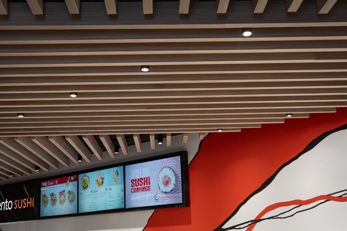 Agilis traditional baffle ceiling at Bento Sushi.