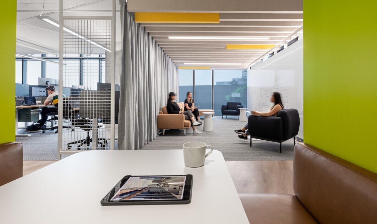 theScore Toronto lounge featuring Silentia acoustic wall and ceiling baffles for noise reduction.