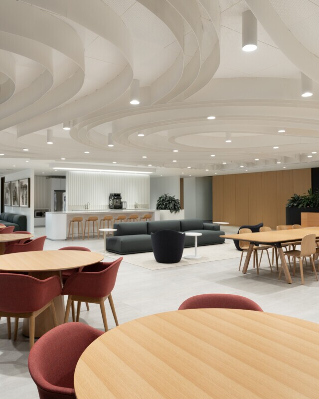 Interior of the BDO Office in Montreal, Canada featuring the Maxxit perforated PANEL:Form Traditional Ceiling Panels.
