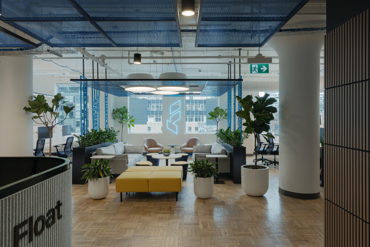 PANEL:Form Metal Ceiling Panels above a lounge area in Float Financial's offices in Toronto