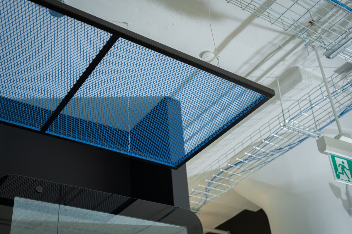 Close-up photo of Maxxit's PANEL:Form Metal Ceiling Panels at Float Financial's offices in Toronto