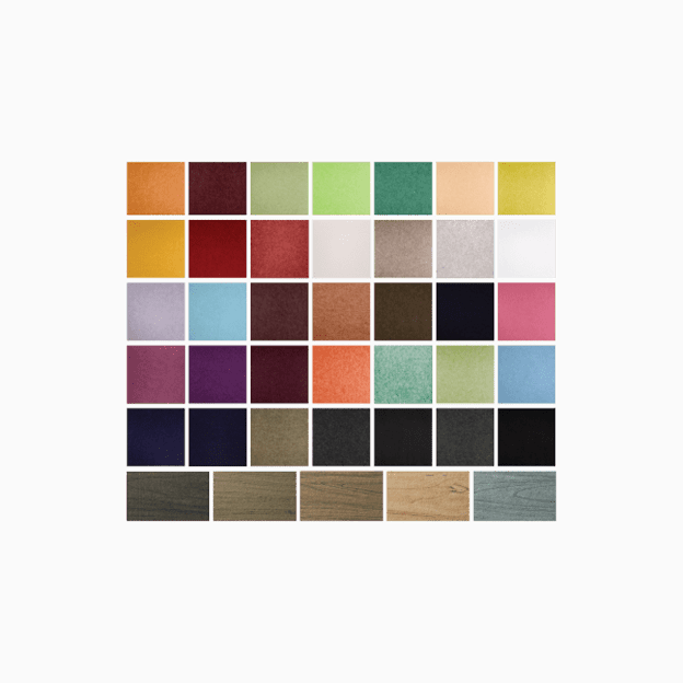 Grid of forty textured color swatches and wood grain finishes