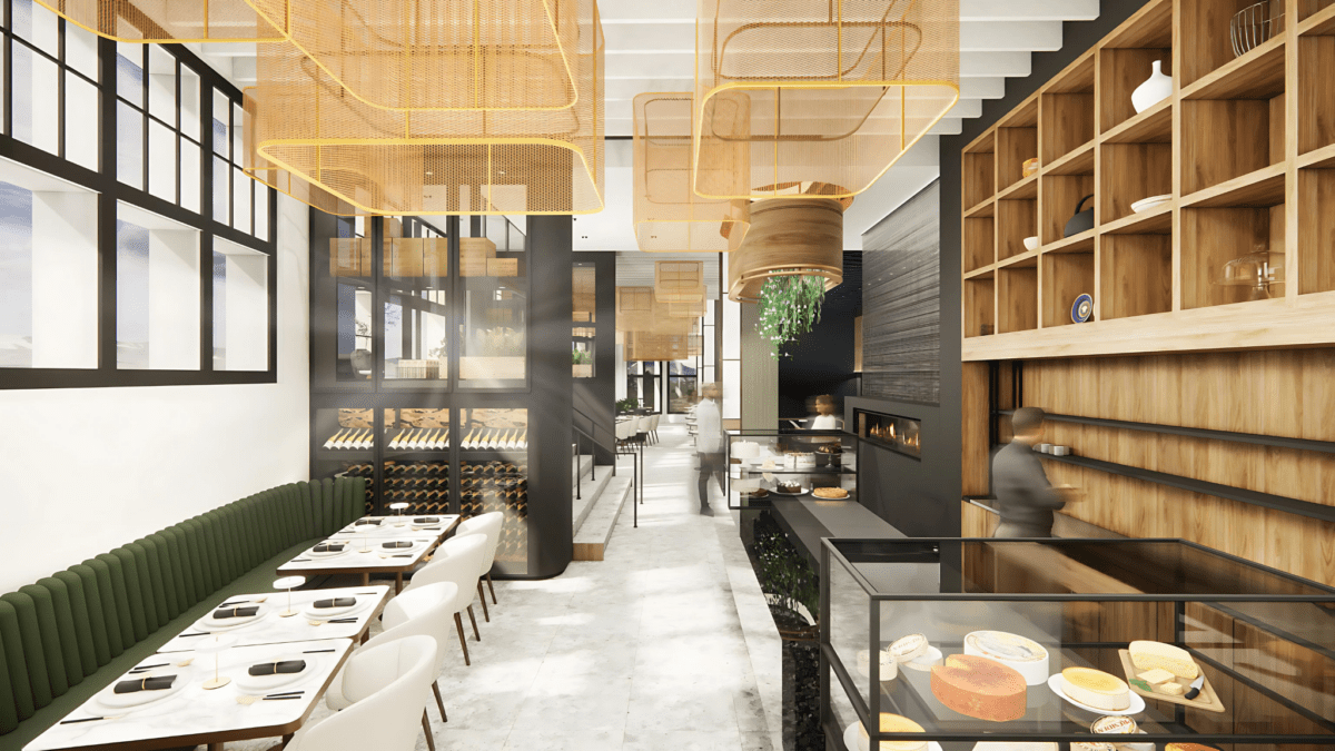 Restaurant at Le Westin Tremblant outfitted with LINE:Form Traditional Baffles in white felt blade