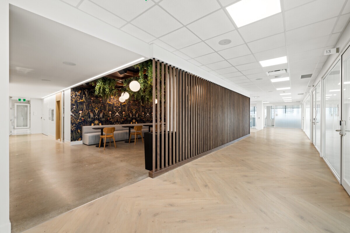 Protero vertical wall slats used as a decorative partition at Jilani Group.