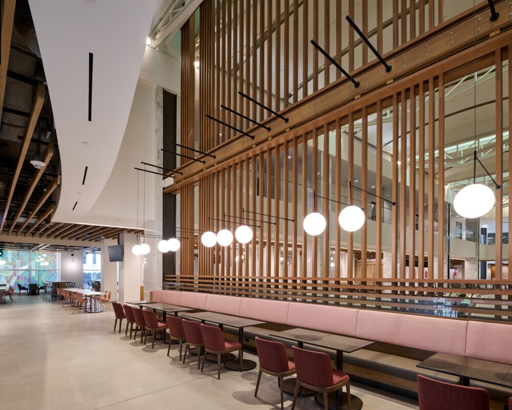 World Exchange Plaza featuring a decorative wall partition made of Protero vertical slats.