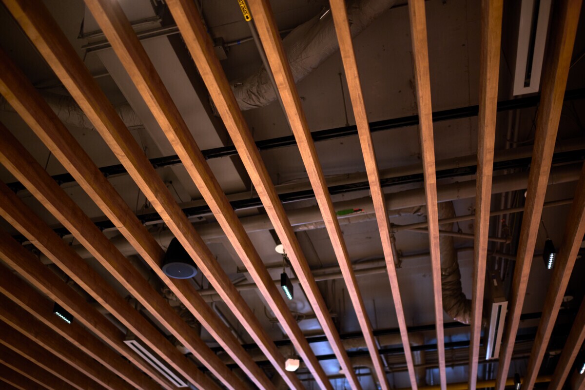 Close-up view of the Protero traditional baffle ceiling.