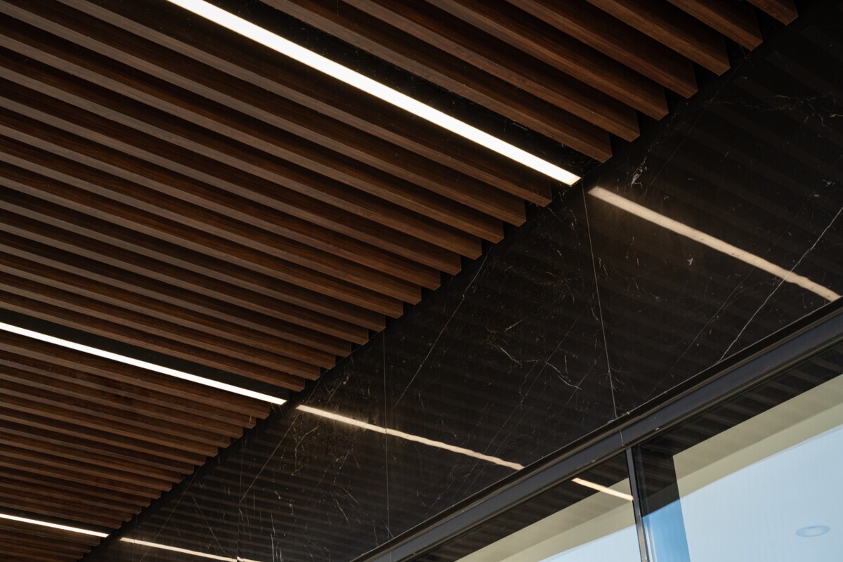 Architectural view of the outdoor Protero traditional baffle ceiling at Rogers Centre.