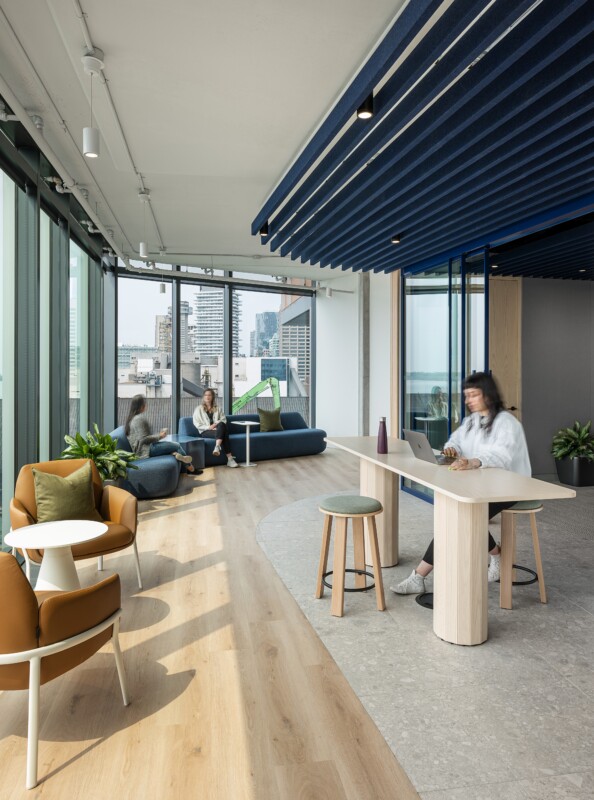 theScore Toronto collaboration area featuring Silentia profile acoustic baffles