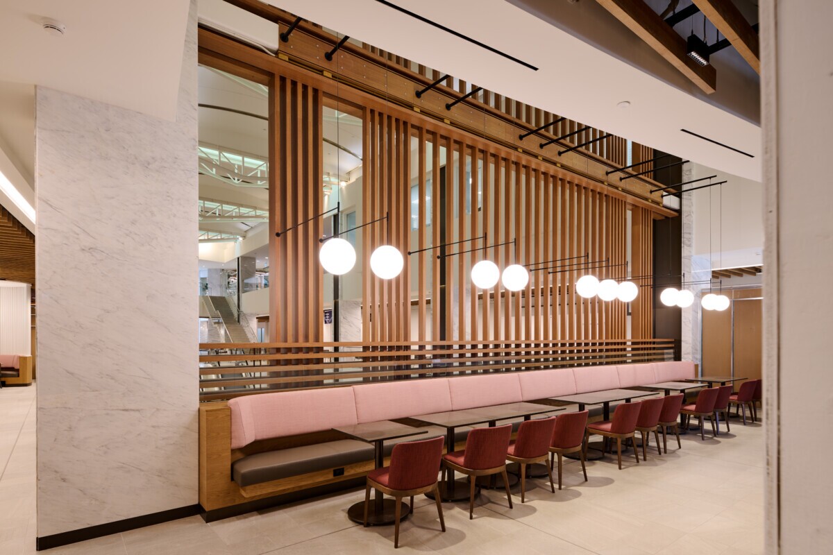 Detail of a Protero feature screen wall partition at the World Exchange Plaza.