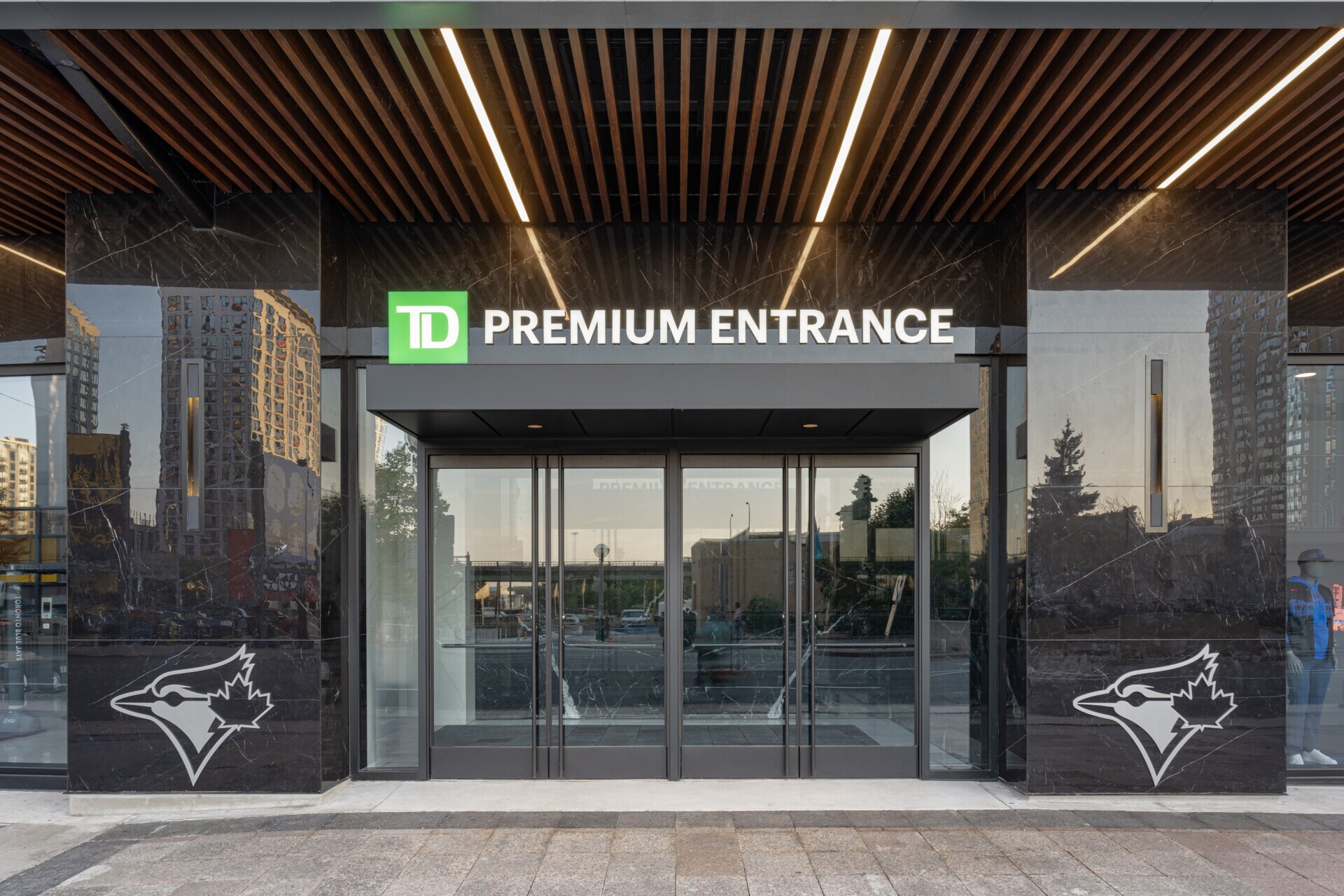 Entrance to Rogers Centre highlighting the Protero traditional baffle ceiling system.
